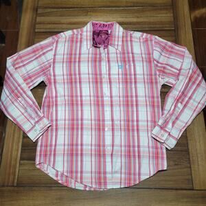 Classic Twenty X Fit LS Button Up Pink Plaid Western Shirt - Size Medium